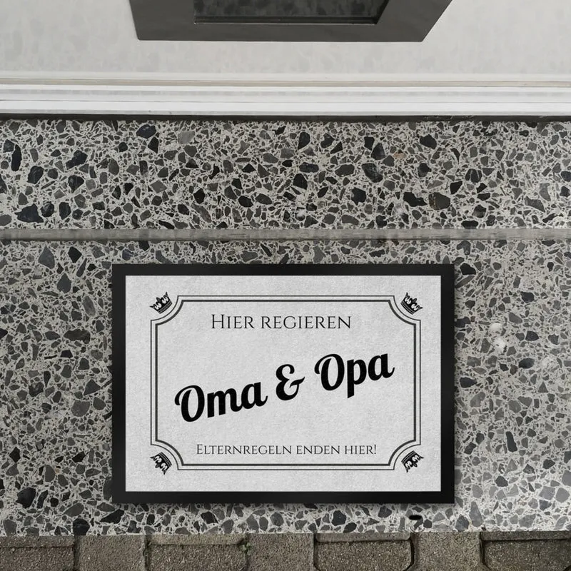 Hier wohnen Opa und Oma Fußmatte - Elternregeln enden hier mit Herz