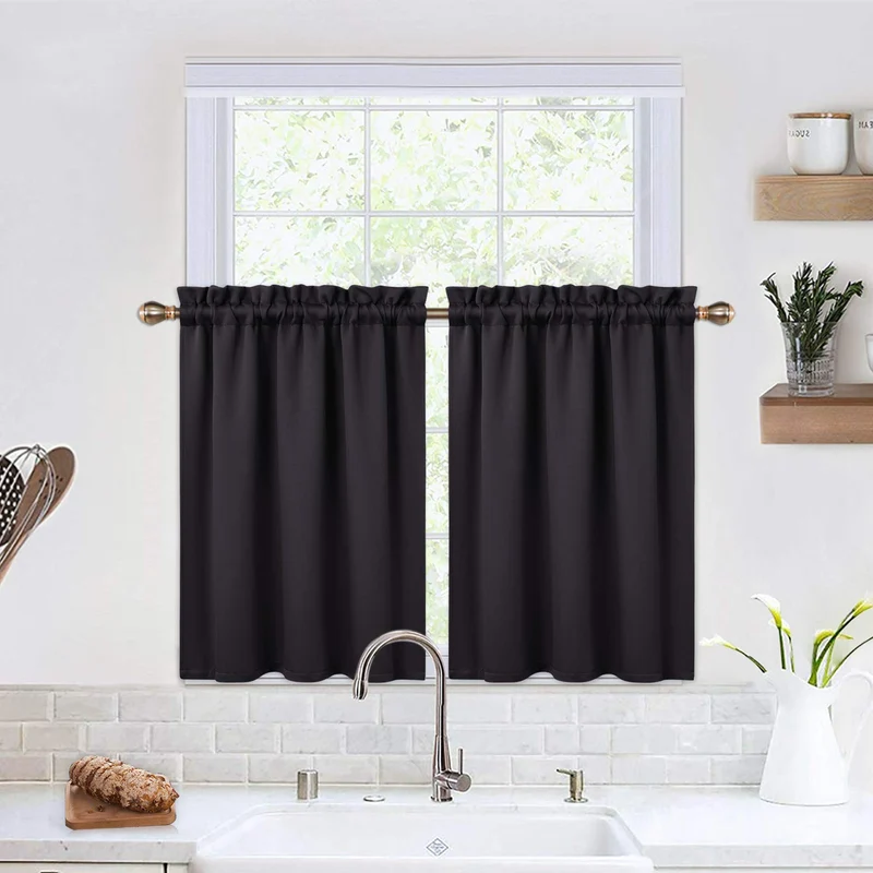 Garvee 2 pezzi mantovane oscuranti per finestre, soggiorno, cucina, camera da letto, mantovane termoisolanti per finestre, nero, 26×30 pollici