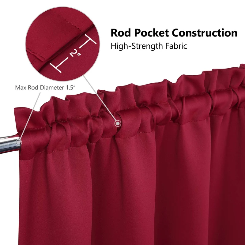 Tende oscuranti Garvee, 2 pezzi, per finestre, soggiorno, cucina, camera da letto, termoisolanti, rosse, 26 x 30 pollici