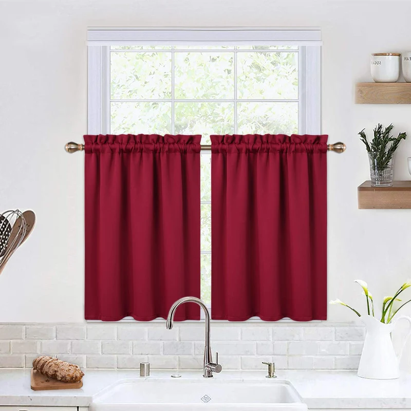 Tende oscuranti Garvee, 2 pezzi, per finestre, soggiorno, cucina, camera da letto, termoisolanti, rosse, 26 x 30 pollici