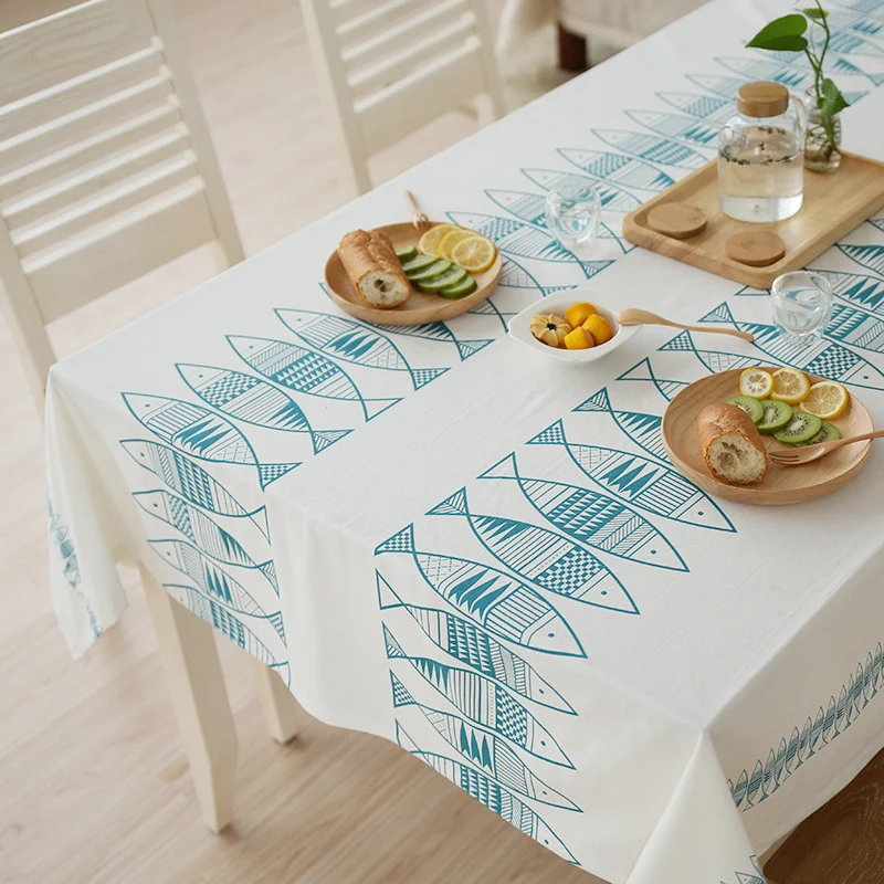 Rechteckige Baumwollmix-Tischdecke mit dekorativem Fisch-Jacquard und pflegeleichtem Finish Karnz