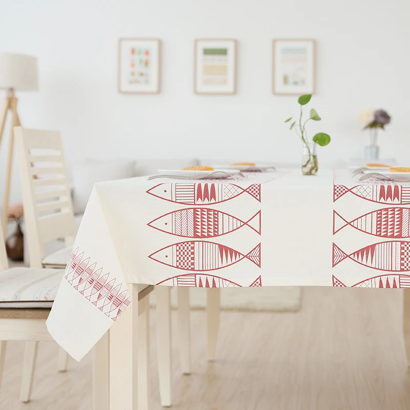 Rechteckige Baumwollmix-Tischdecke mit dekorativem Fisch-Jacquard und pflegeleichtem Finish Karnz
