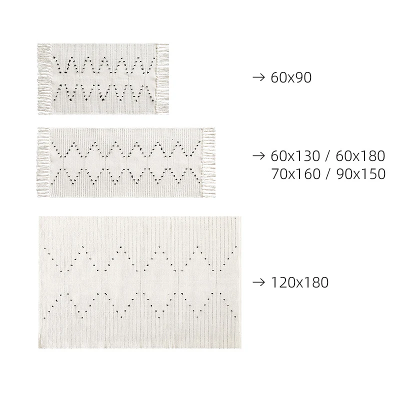 handgewebter Wohnzimmer-Teppich mit Fransen und geometrischem Lochmuster Karnz
