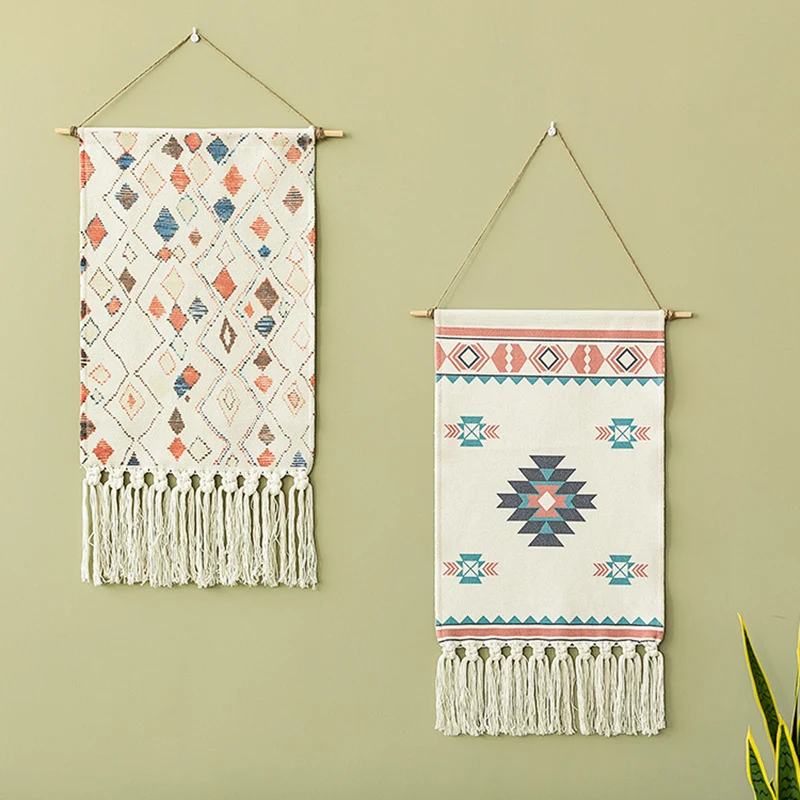 Gewebtes Boho-Wandbehang-Set mit Fransen und geometrischem Ethno-Print Karnz