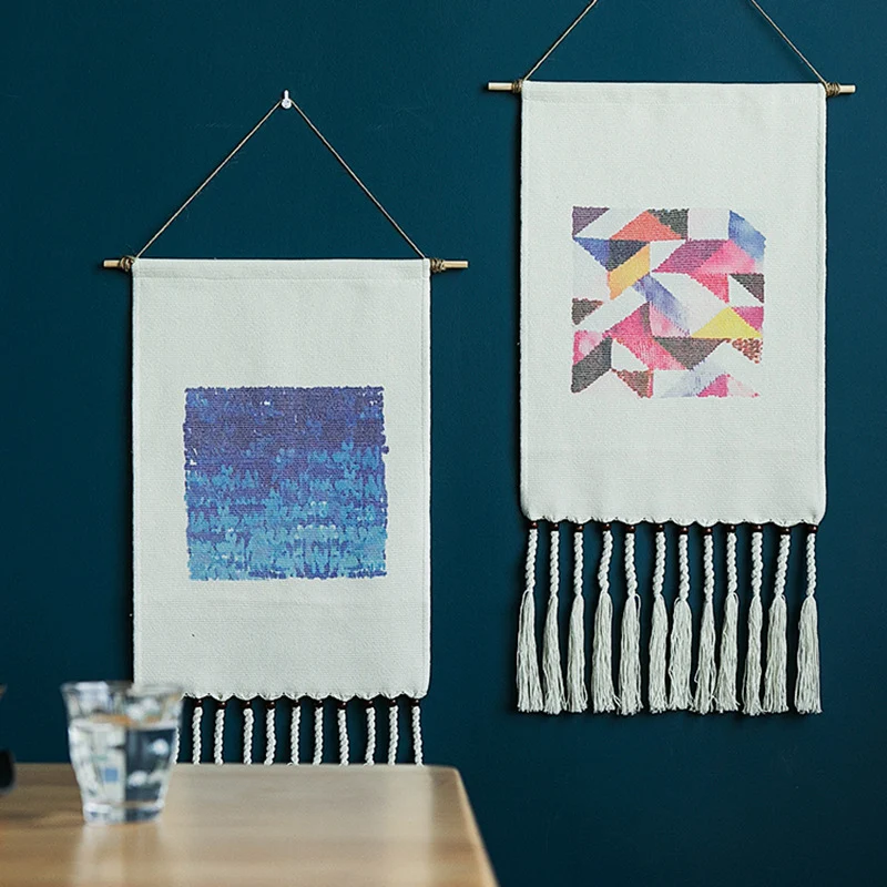 Gewebtes Boho-Wandbehang-Set mit Fransen und geometrischem Ethno-Print Karnz