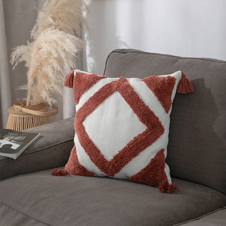 Gewebter Zierkissenbezug mit hohem Flor, Diamant-Tufting und Quasten Karnz