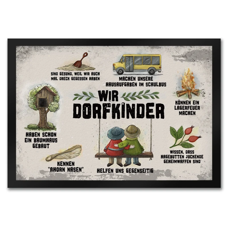 Wir Dorfkinder Fußmatte mit Retro Motiv