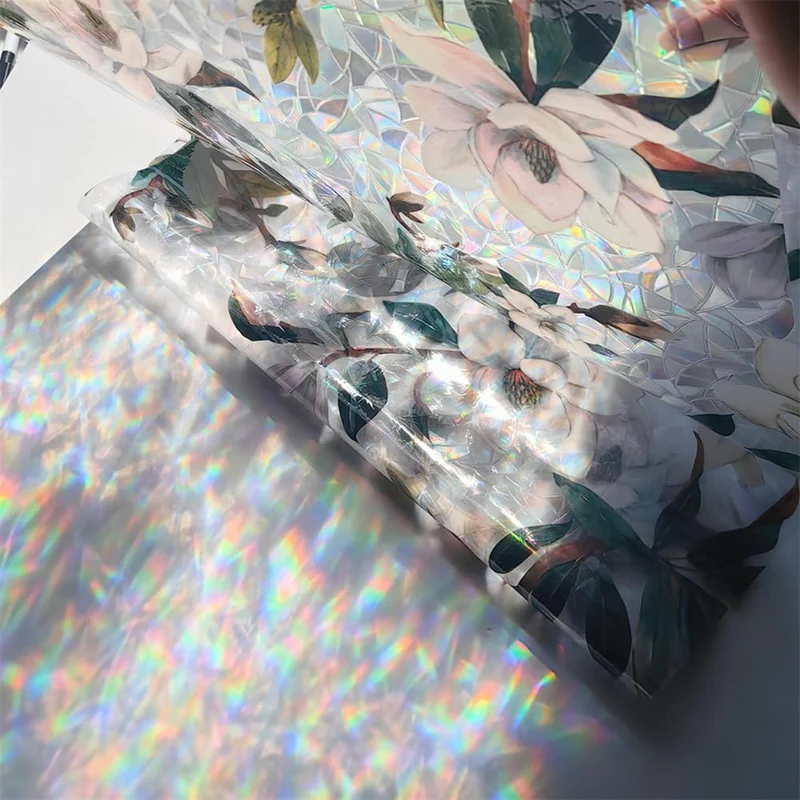 Pellicola per finestre Garvee, opaca, autoadesiva, per la privacy, 43x100 cm, pellicola arcobaleno 3D colorata, anti-UV con motivo vegetale