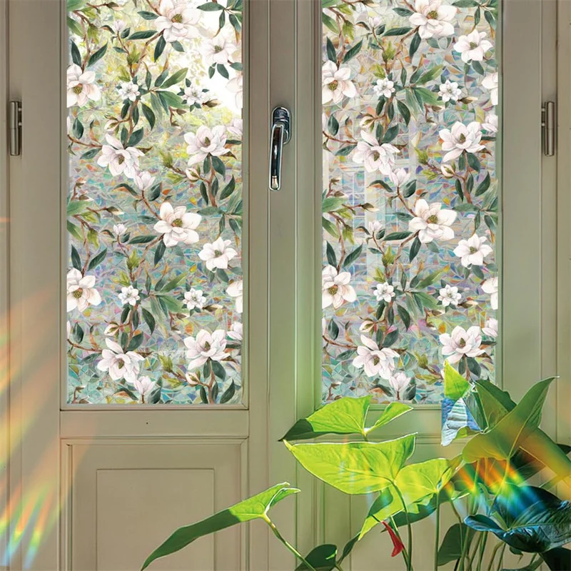 Pellicola per finestre Garvee, opaca, autoadesiva, per la privacy, 43x100 cm, pellicola arcobaleno 3D colorata, anti-UV con motivo vegetale