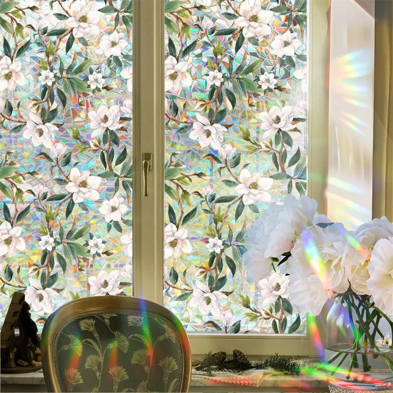Pellicola per finestre Garvee, opaca, autoadesiva, per la privacy, 43x100 cm, pellicola arcobaleno 3D colorata, anti-UV con motivo vegetale