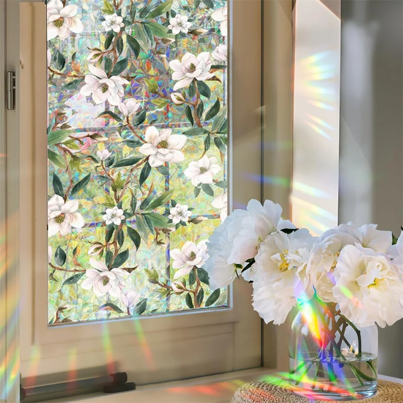 Pellicola per finestre Garvee, opaca, autoadesiva, per la privacy, 43x100 cm, pellicola arcobaleno 3D colorata, anti-UV con motivo vegetale