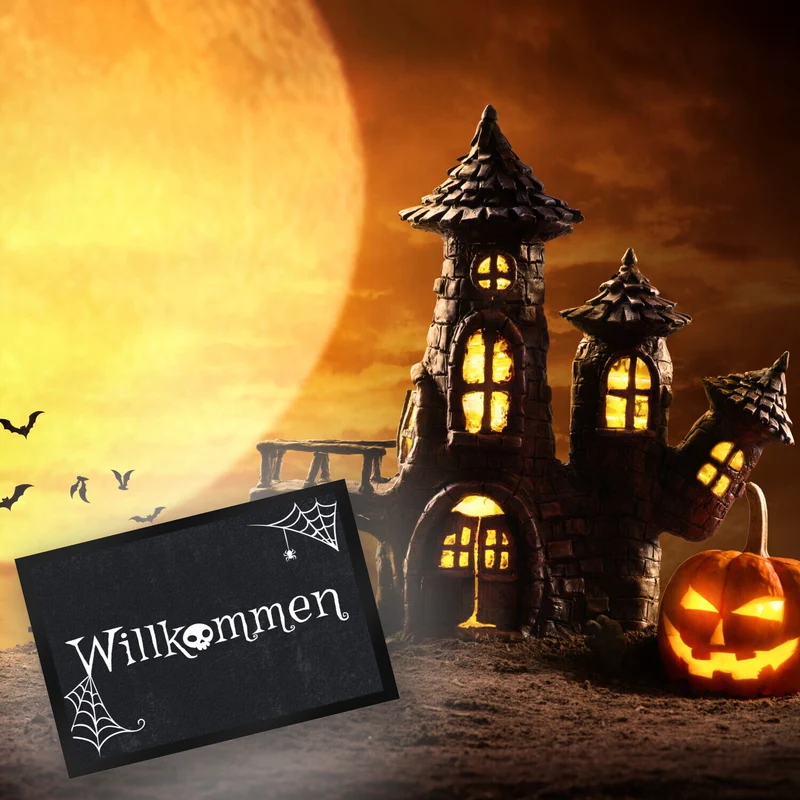 Willkommen Halloween Fußmatte mit grusligen Motiven