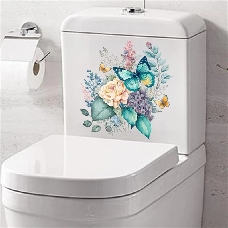 Garvee Sticker WC Autoadesivo PVC Farfalle e Fiori Decorazione Bagno 30x30 cm Impermeabile Rimovibile