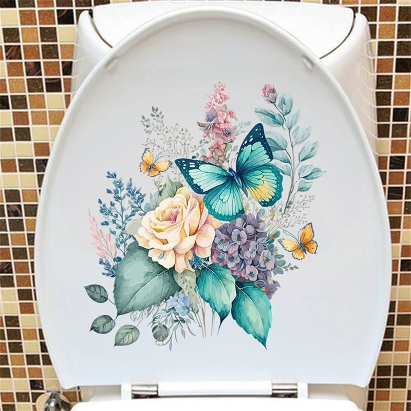 Garvee Sticker WC Autoadesivo PVC Farfalle e Fiori Decorazione Bagno 30x30 cm Impermeabile Rimovibile