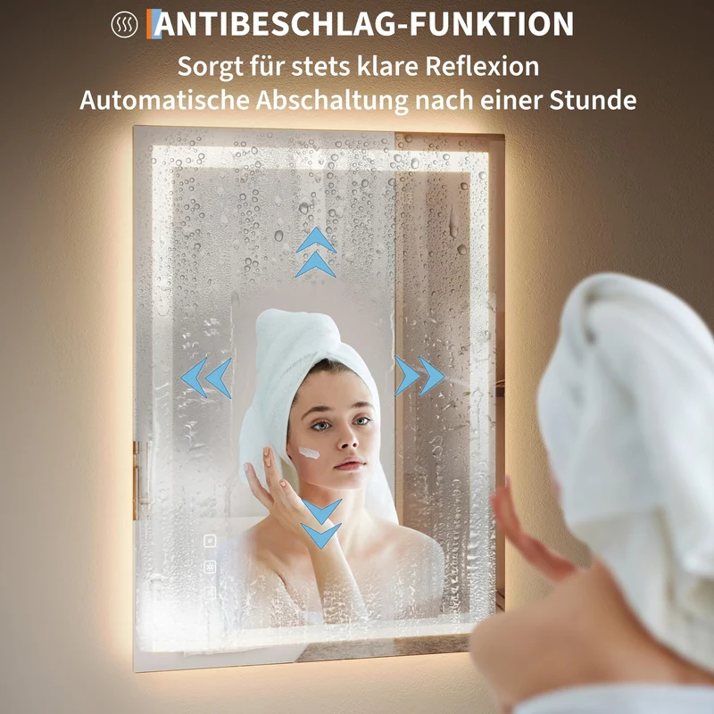 Specchio da bagno Garvee con luce 50x70 cm, antiappannamento, 3 colori di luce, dimmerabile, specchio da bagno a LED con interruttore touch