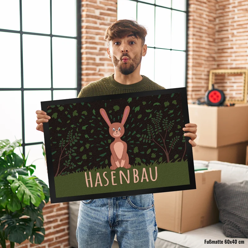 Hasenbau Fußmatte mit niedlichem Hasen
