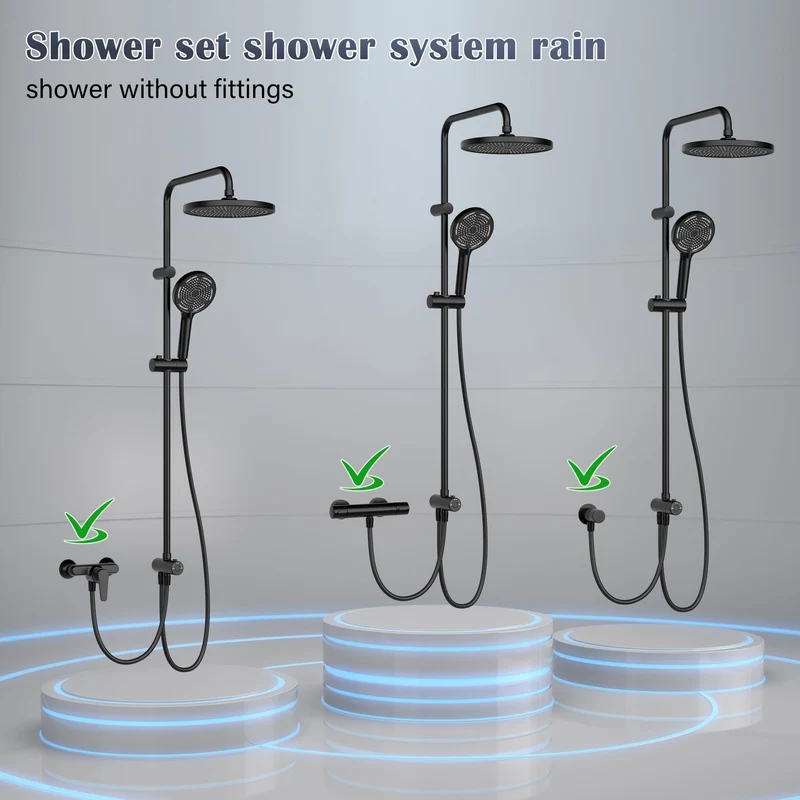 GARVEE Doccia a pioggia senza raccordi – Colonna doccia in acciaio inox nera rotonda 25 cm