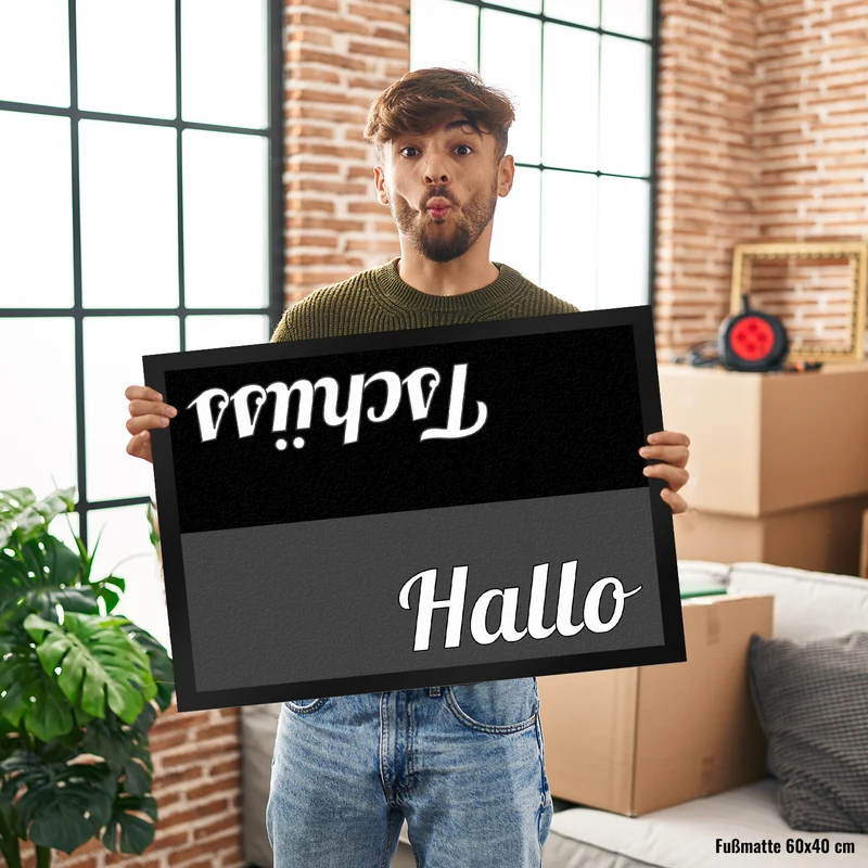 Fußmatte Hallo und Tschüss und schwarz