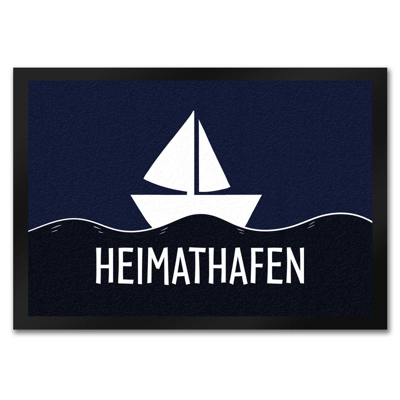 Heimathafen Fußmatte mit Schiff und Meeresmotiv