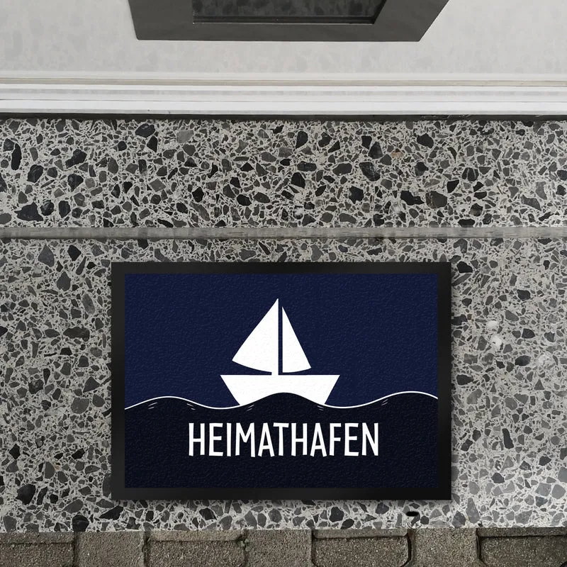 Heimathafen Fußmatte mit Schiff und Meeresmotiv