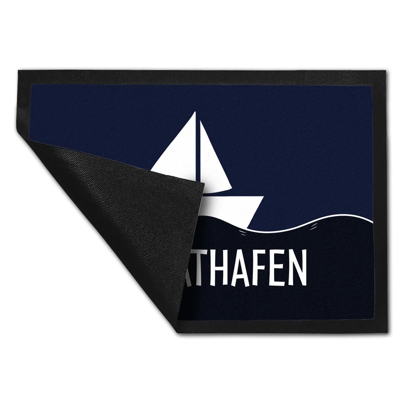 Heimathafen Fußmatte mit Schiff und Meeresmotiv