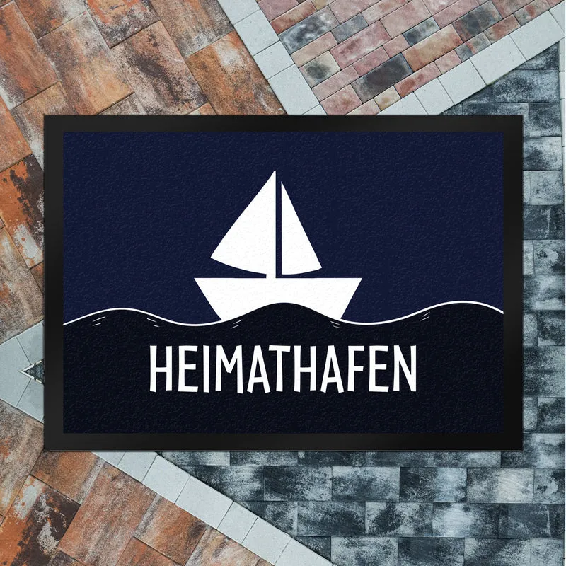 Heimathafen Fußmatte mit Schiff und Meeresmotiv