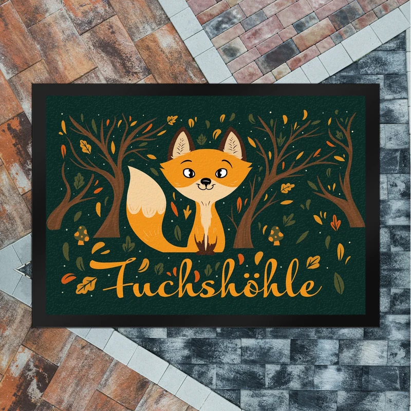 Fußmatte mit niedlichem Fuchs im Wald und Herbst Motiven - Fuchshöhle