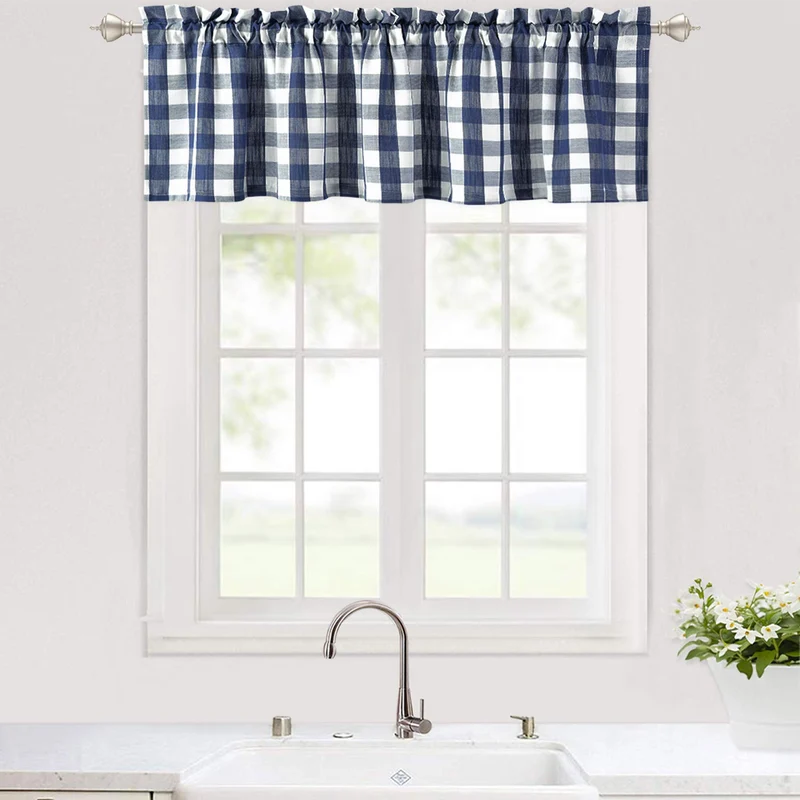 Tende corte Garvee per finestre di bar con motivo a quadri Gingham, filtranti per la luce, facili da pulire, 56"x15", poliestere, per cucina e camera da letto