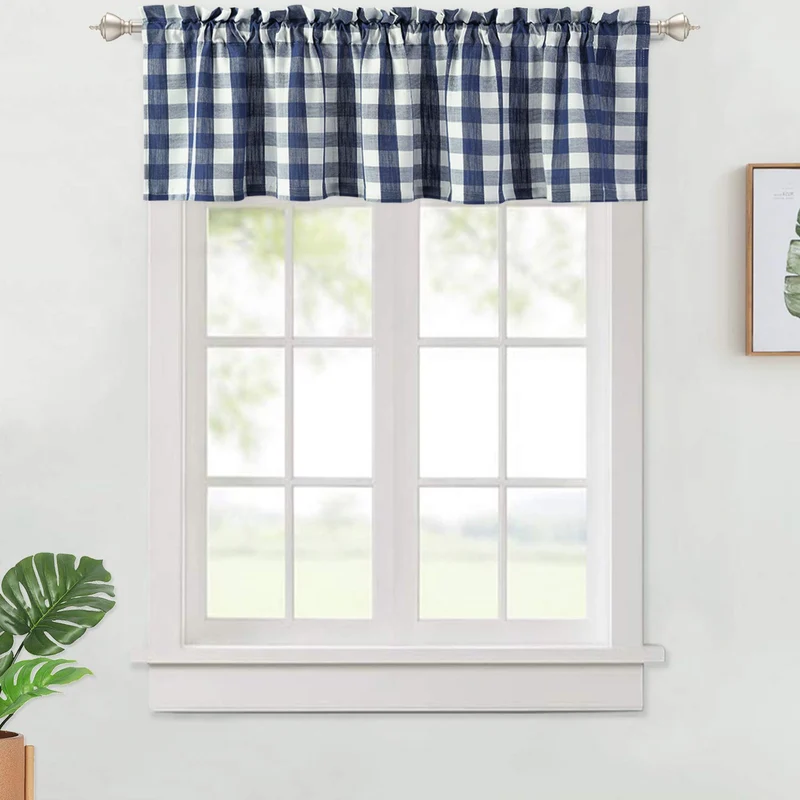 Tende corte Garvee per finestre di bar con motivo a quadri Gingham, filtranti per la luce, facili da pulire, 56"x15", poliestere, per cucina e camera da letto