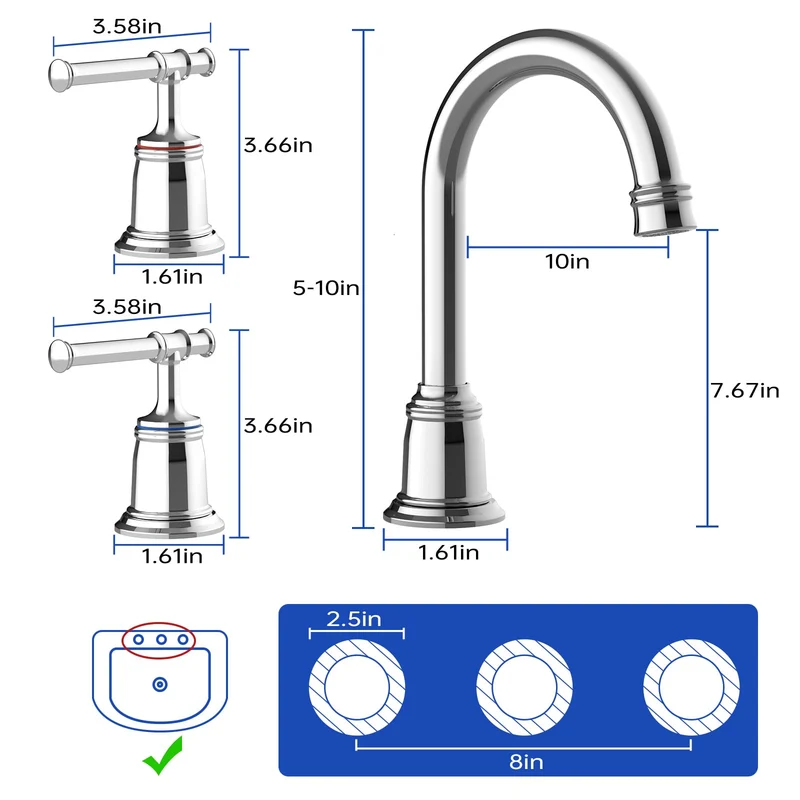Garvee Rubinetto Bagno 8 Pollici Widespread Nichel Spazzolato, 2 Maniglie, Getto Rotante 360°, Acciaio Inossidabile, Lavabo 3 Fori