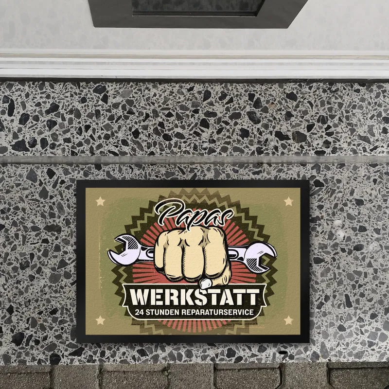 Papas Werkstatt Fußmatte im rostigen Retrolook