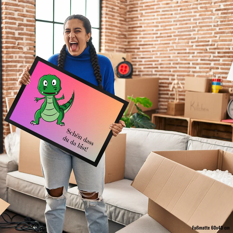 T-Rex Fußmatte in 35x50 cm mit Spruch Schön dass du da bist