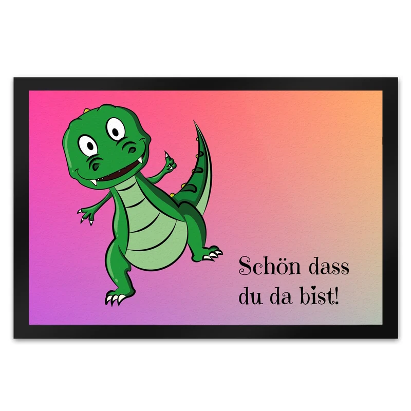 T-Rex Fußmatte in 35x50 cm mit Spruch Schön dass du da bist