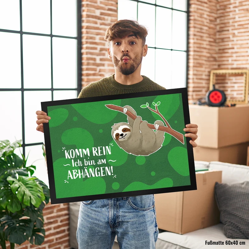 Komm rein ich bin am Abhängen Fußmatte mit süßem Faultier