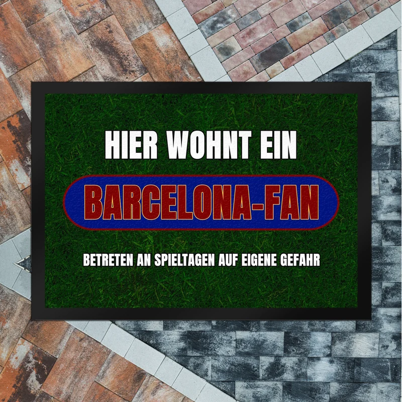 Hier wohnt ein Barcelona-Fan Fußmatte in 35x50 cm mit Rasenmotiv