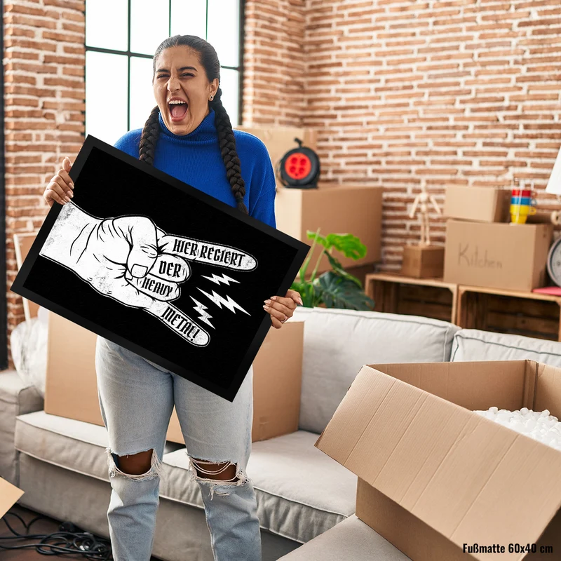 Hier regiert der Heavy Metal Fußmatte mit cooler Metalhand