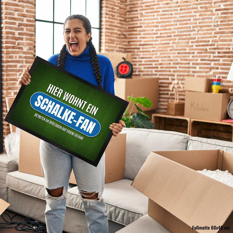 Hier wohnt ein Schalke-Fan Fußmatte mit Rasen Motiv