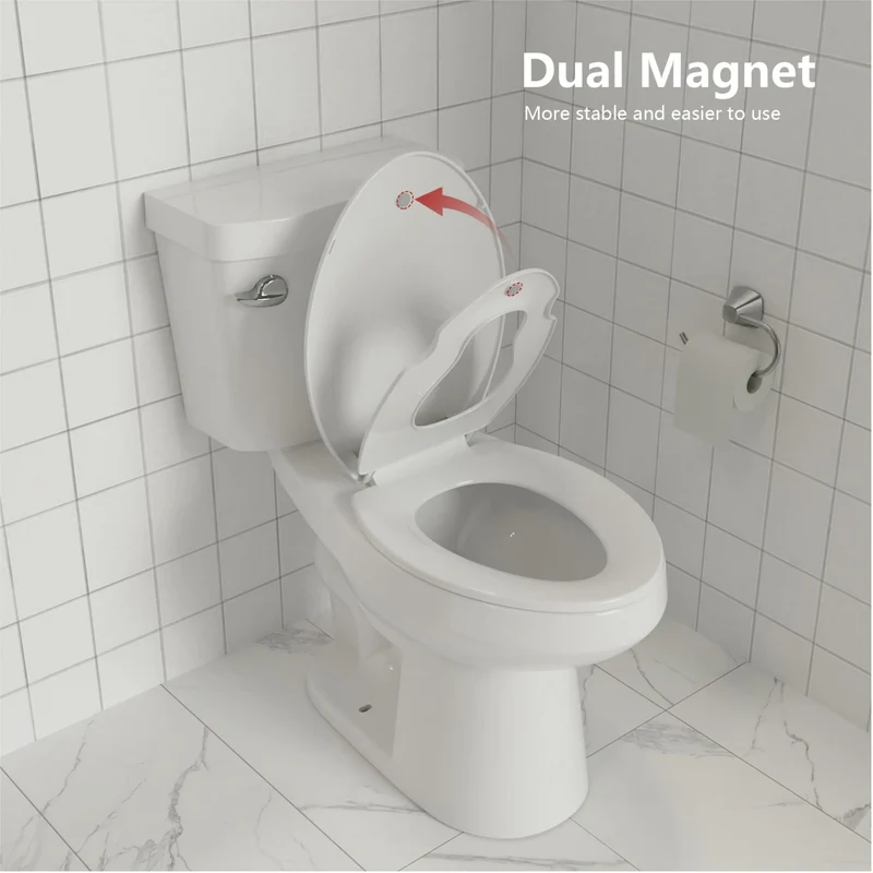 Sedile WC Garvee con seggiolino per bambini 2 in 1 per WC allungati, bagno per famiglie, polipropilene, bianco, chiusura ammortizzata, chiusura magnetica