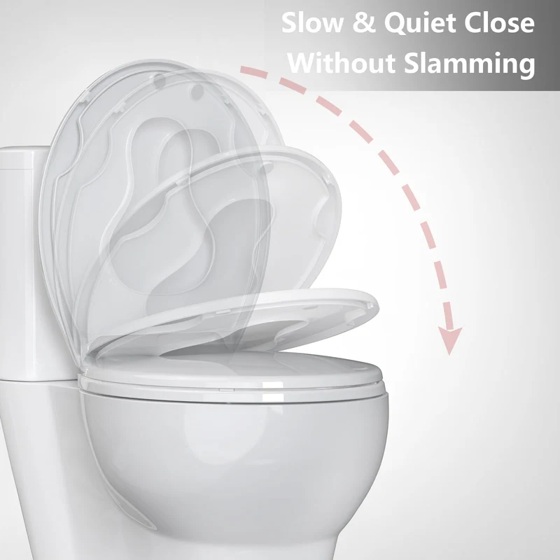 Sedile WC rotondo Garvee con sedile per bambini, chiusura magnetica, chiusura ammortizzata, polipropilene, per bagno di famiglia, bianco