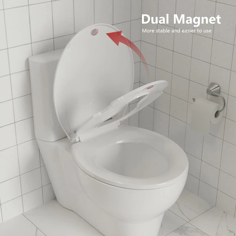 Sedile WC rotondo Garvee con sedile per bambini, chiusura magnetica, chiusura ammortizzata, polipropilene, per bagno di famiglia, bianco