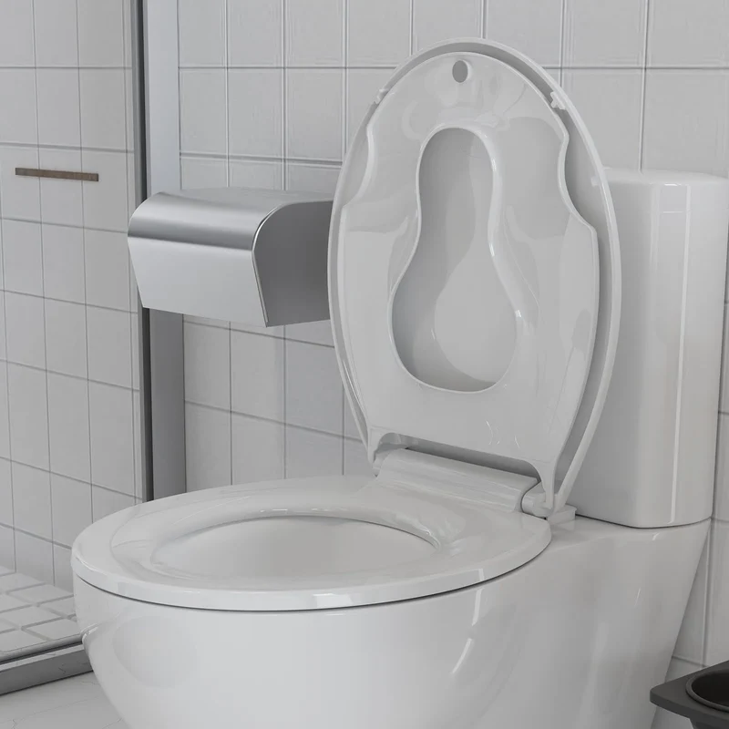 Sedile WC rotondo Garvee con sedile per bambini, chiusura magnetica, chiusura ammortizzata, polipropilene, per bagno di famiglia, bianco