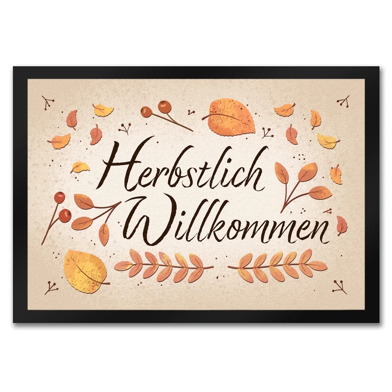 Herbstlich Willkommen Fußmatte mit bunten Blättern