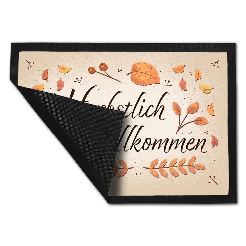 Herbstlich Willkommen Fußmatte mit bunten Blättern