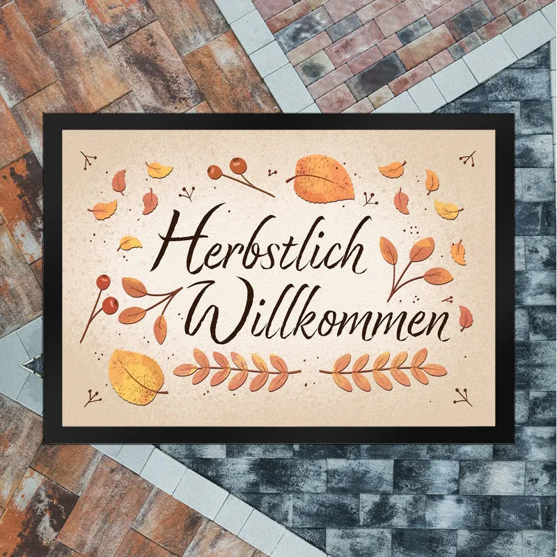 Herbstlich Willkommen Fußmatte mit bunten Blättern