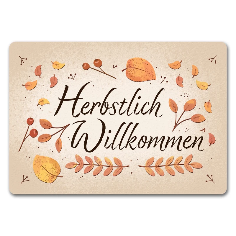 Herbstlich Willkommen Fußmatte mit bunten Blättern
