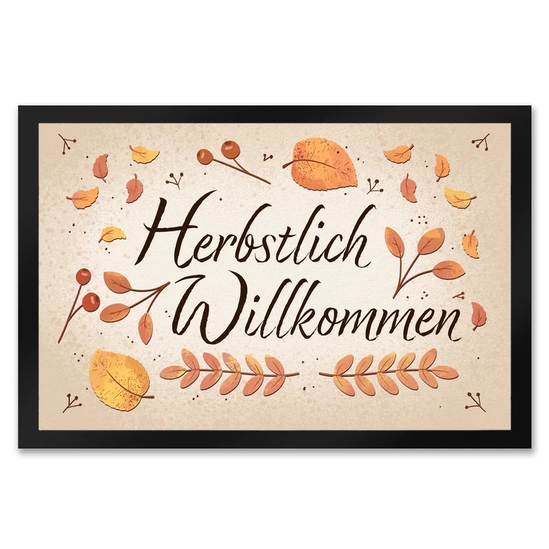 Herbstlich Willkommen Fußmatte mit bunten Blättern
