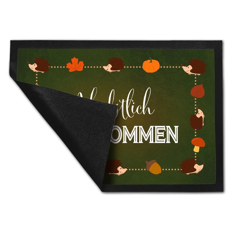 Herbstlich Willkommen Fußmatte mit süßen Igeln
