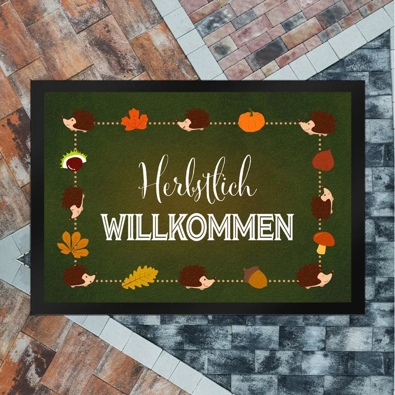 Herbstlich Willkommen Fußmatte mit süßen Igeln