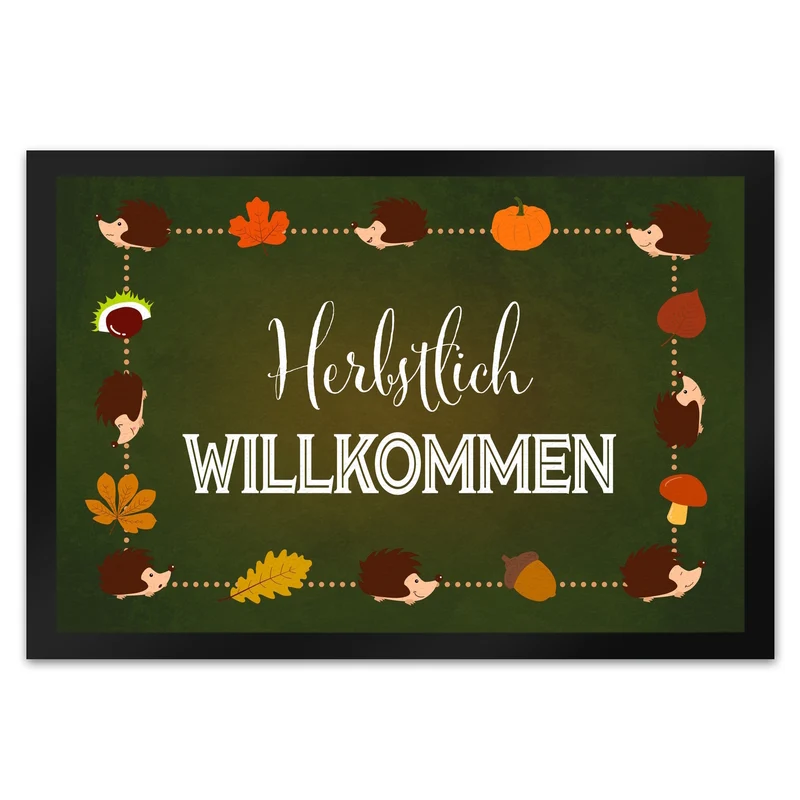 Herbstlich Willkommen Fußmatte mit süßen Igeln