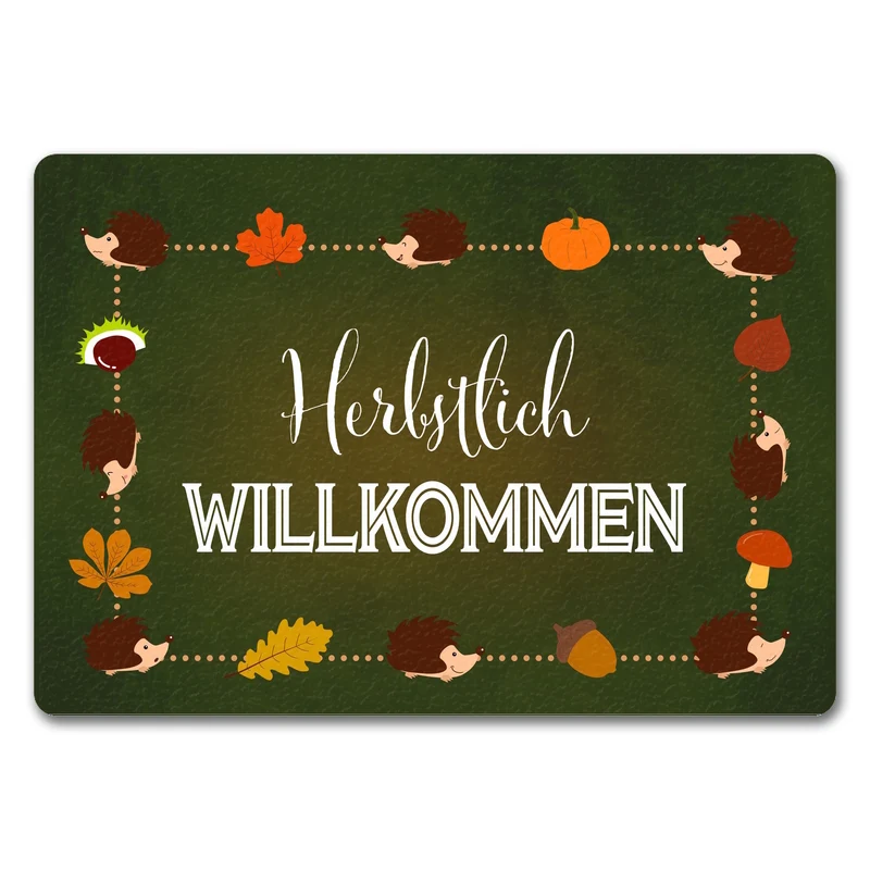 Herbstlich Willkommen Fußmatte mit süßen Igeln